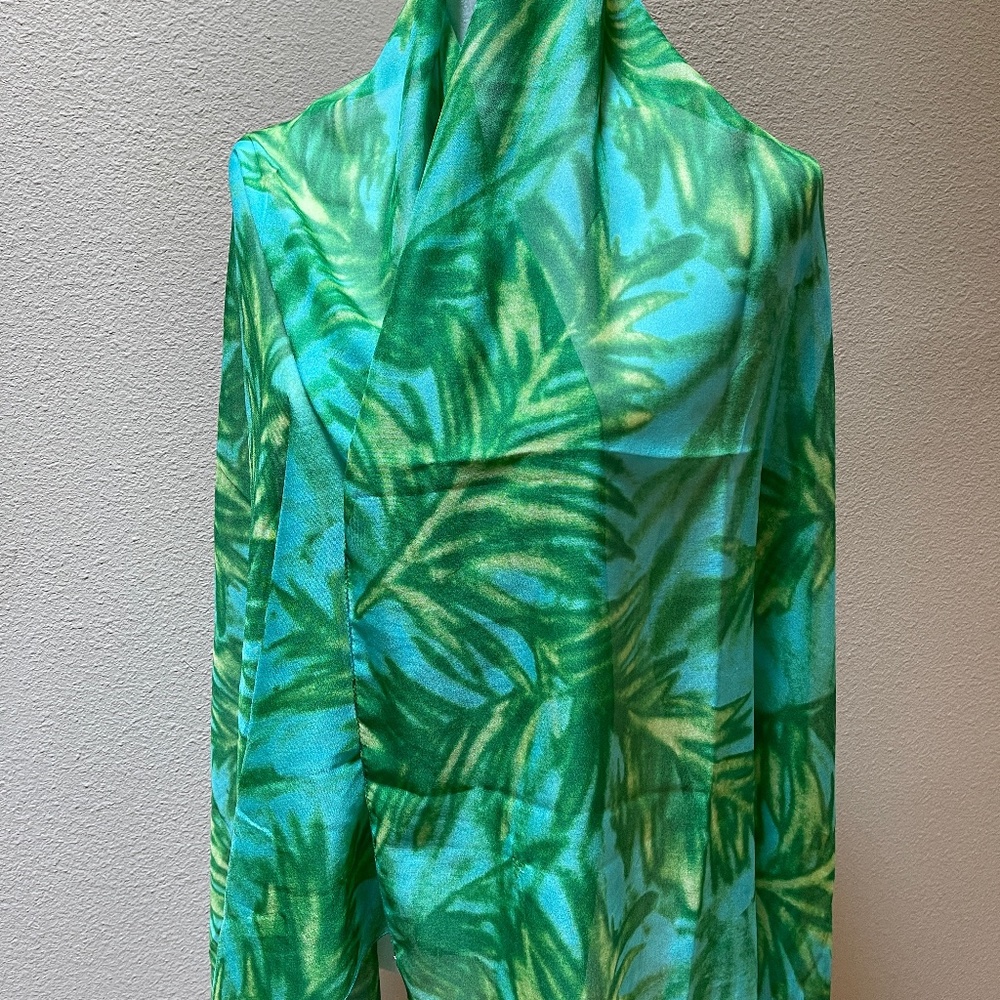 Handmade Silkscreened Large Silk Scarf, wrap, shawl. Reversible.
